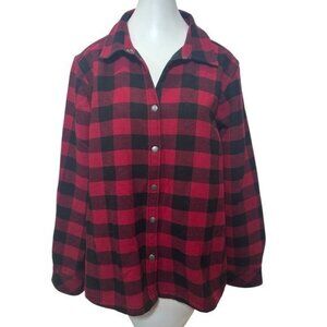 Orvis Women's XL Buffalo Check Flannel Shirt Jacket Fleece Red Black Cabincore